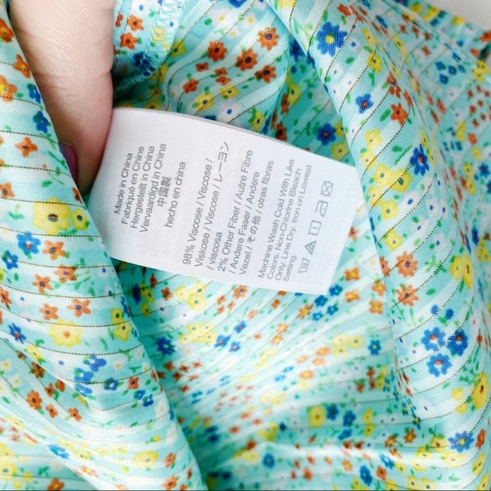 J. Crew | Ruffle Top In Field Day Print Aqua Small Ditsy Floral Mint New Viscose - Picture 14 of 15